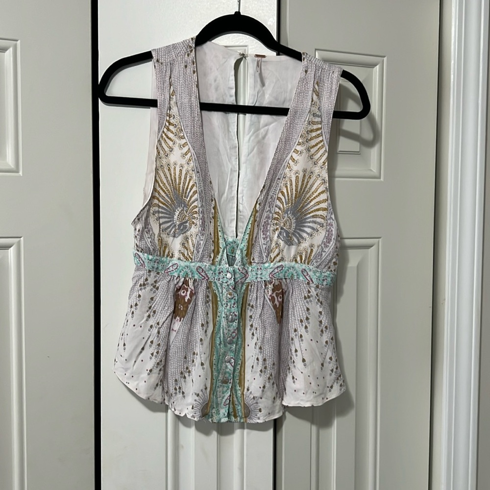 Free people, open front & back, button up blouse